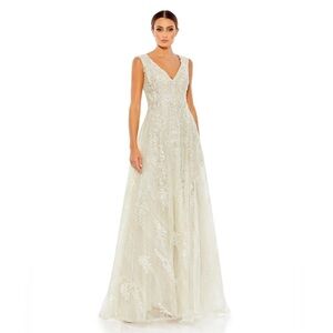 Mac Duggal 20312 NWT Embroidered Sleeveless A Line Gown in Pearl